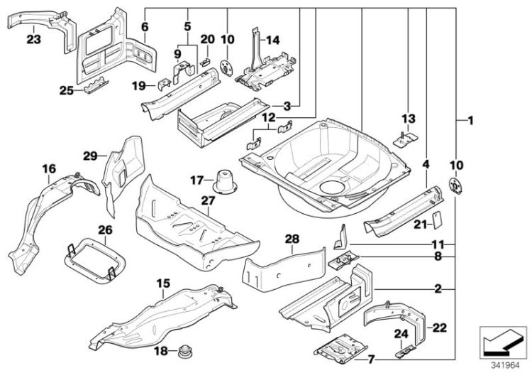 Mounting parts for trunk floor panel ->47600411106