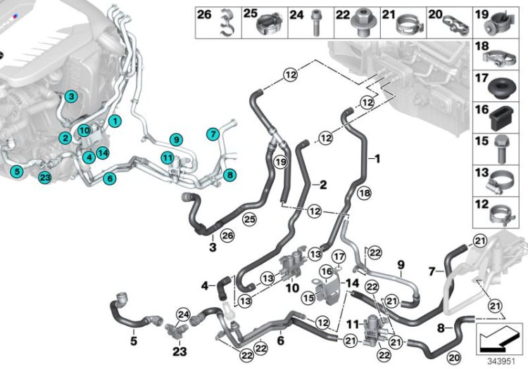 Coolant hoses, auxiliary heater ->