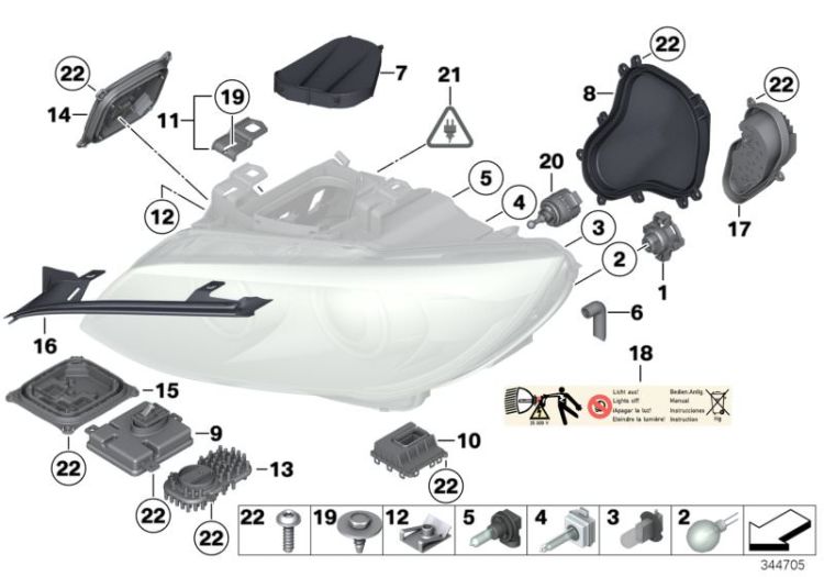 Single components for headlight ->47648630721