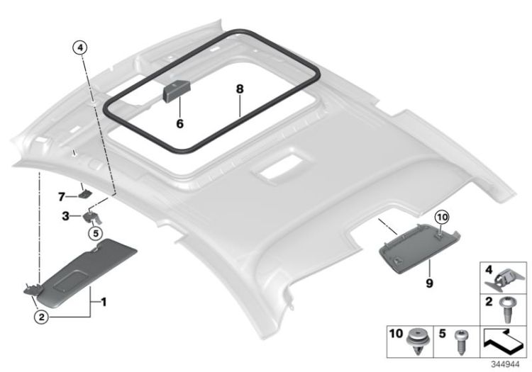 Mounting parts, roofliner ->56186519413