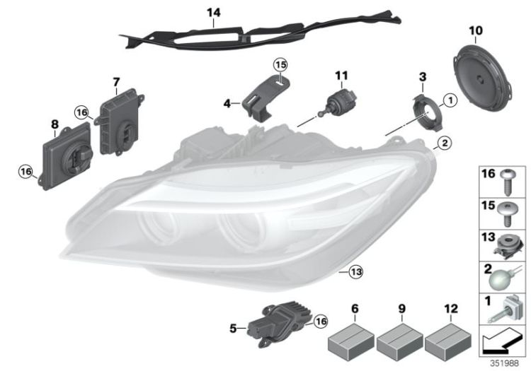 63127348937 Set of gaskets Lighting Headlight BMW i3 BMW i3  E89 >351988<, Conjunto de junta