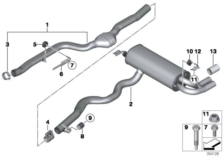 Exhaust system, rear ->53621180964