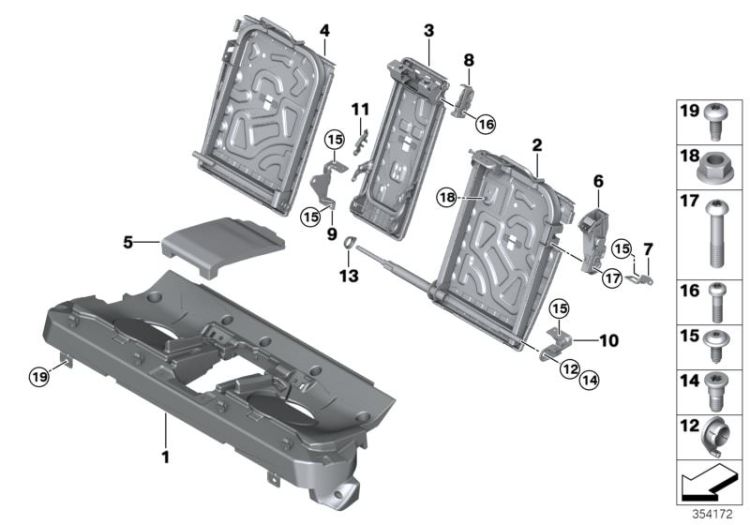 Seat, rear, seat frame, through-loading ->52632523677