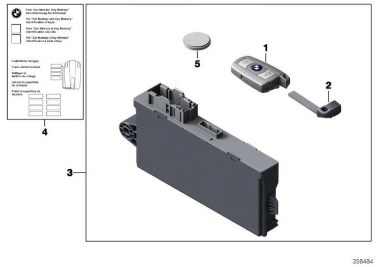 51210040589 Set key with ECU  Luxury Line Bodywork Simultaneous locking  key BMW 5er G30 F07N >356484<, Juego llaves con ud. mando / Luxury Line