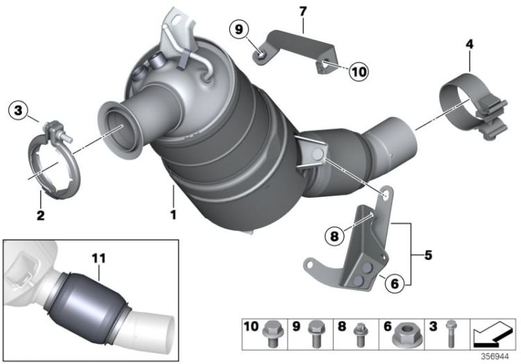 18208515445 Holder catalytic converter near engine Exhaust system Catalytic converter front silencer BMW X1 X1  18207803613 E81 E88 E82 E93 E92 E91 E84 >356944<, Soporte de catalizador junto al motor