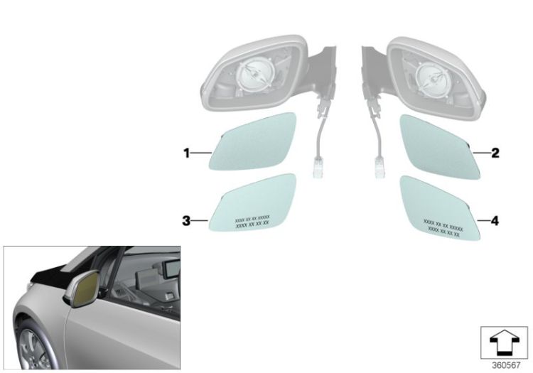 51167405762 Mirror glass heated wide angle right Vehicle trim Outside mirror Mini 3 Türer ONE/Cooper  1er  F20 F23 F22 F30 F31 F34 F32 F33 BMW i3  2er  2er N >360567<, Cristal espejo calefac. gran angular dch