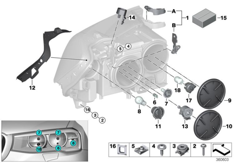 Individual parts for headlamp, halogen ->