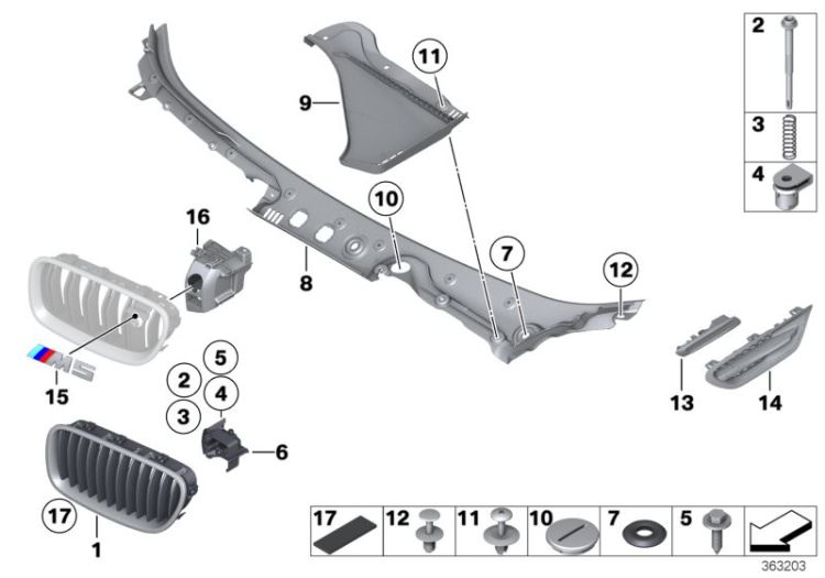 51137412325 Grille front left Vehicle trim exterior trim  grille BMW 5er G30 51132589747 F11N >363203<, Rejilla d adorno delant. izqu.