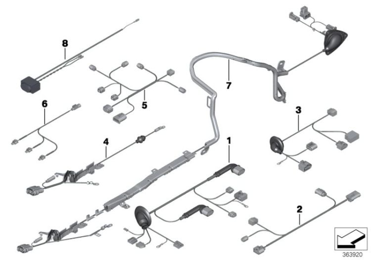 61129247915 Cable set electric parking brake Vehicle electrical system Supplementary cable sets BMW 5er F10 61129242174 F10 >363920<, Juego cables freno estacion. eléctrico