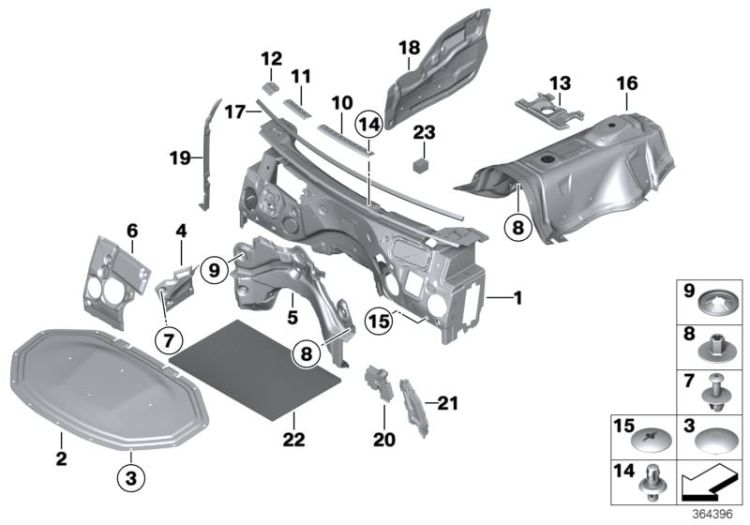 51487278059 Partition side wall top left Vehicle trim Insulation BMW X5 E53 F25 X4  >364396<, Separación pared lateral arriba izq.