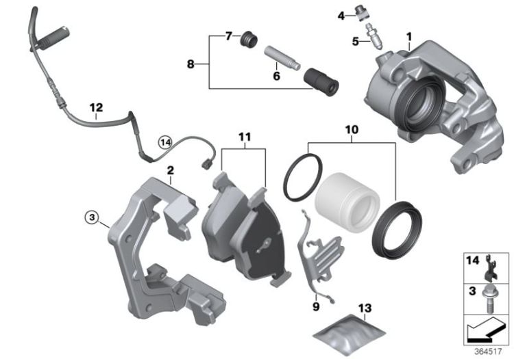 Front wheel brake, brake pad sensor ->52632020011