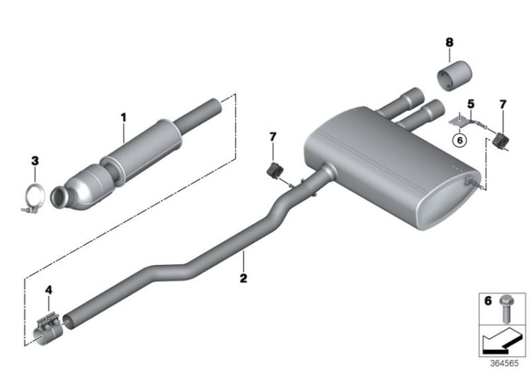 Exhaust system, rear ->57044181068