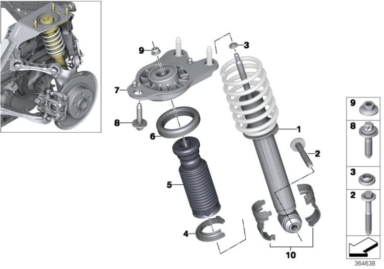 Single components for rear spring strut ->58169331736