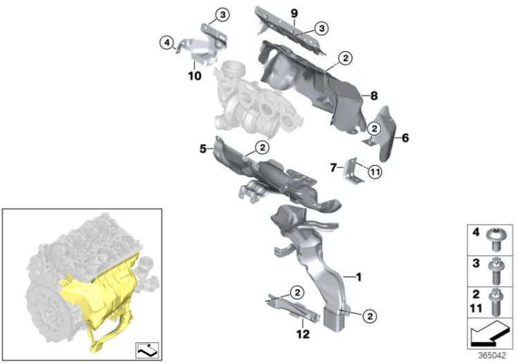 11658647242 Heat shield Engine Exhaust manifold Mini Coupé Coupé  ONE/Cooper  X1  >365042<, Chapa protección térmica