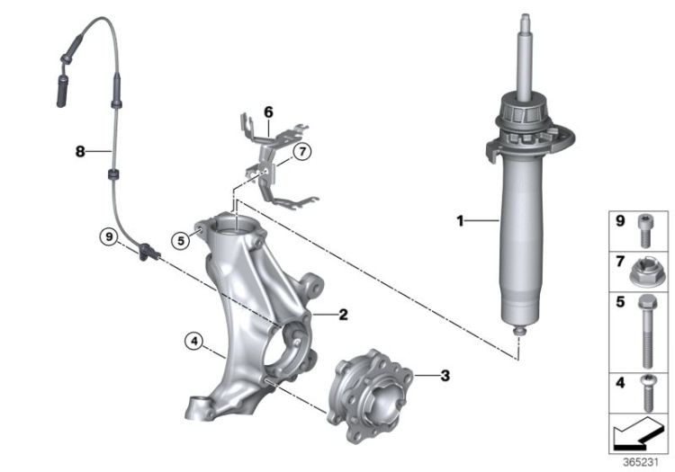 Front Spring strut/Carrier/Wheel bearing ->