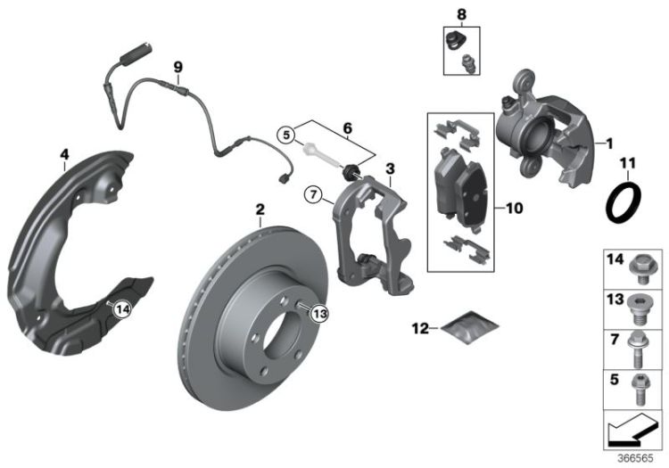 Front wheel brake, brake pad sensor ->58523614848