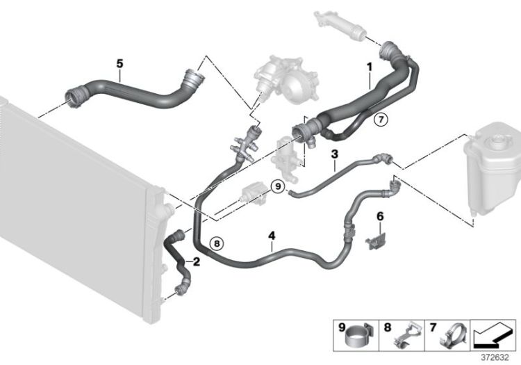 Cooling system coolant hoses ->52407170935