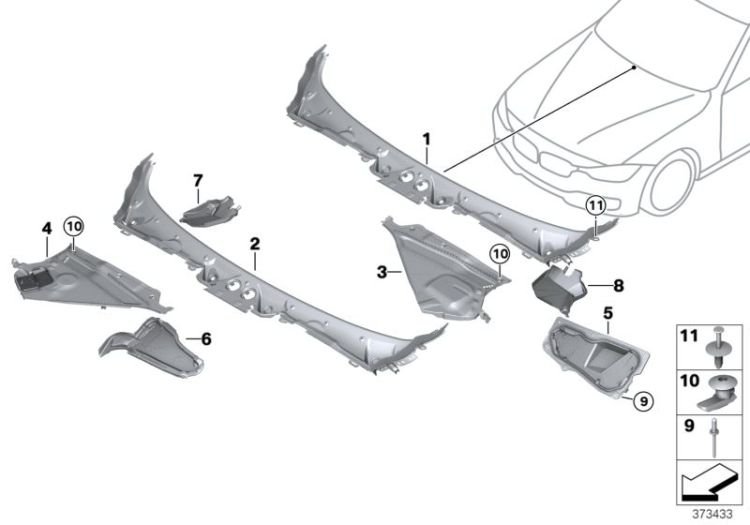 Trim panel, cowl panel, exterior ->56447519843