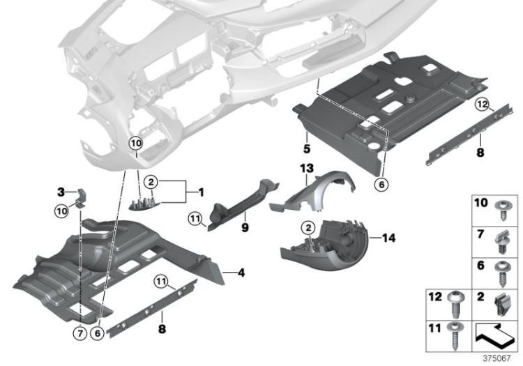 Mounting parts, instrument panel, bottom ->