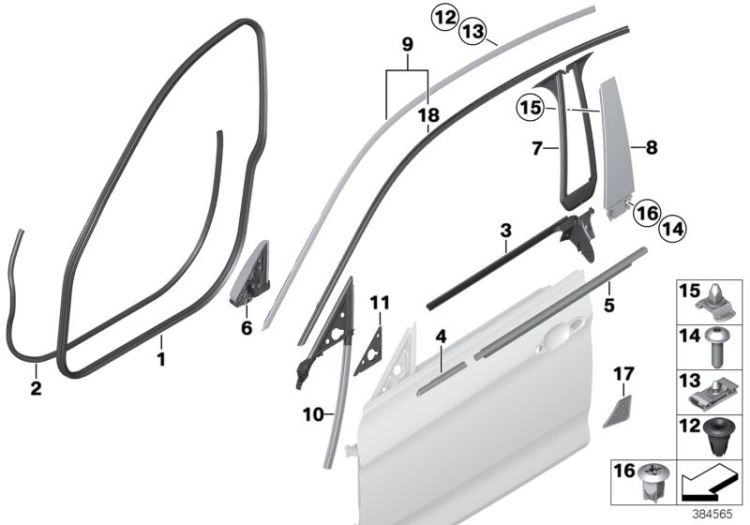 51337291319 Seal outer left mirror triangle Vehicle trim Door front BMW 4er F32 F34 F34N >384565<, Hermetizado escuadra ventanilla ext.izq.