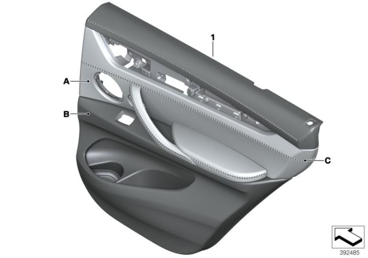 Revetement de porte cuir arriere gauche, numéro 01 dans l'illustration