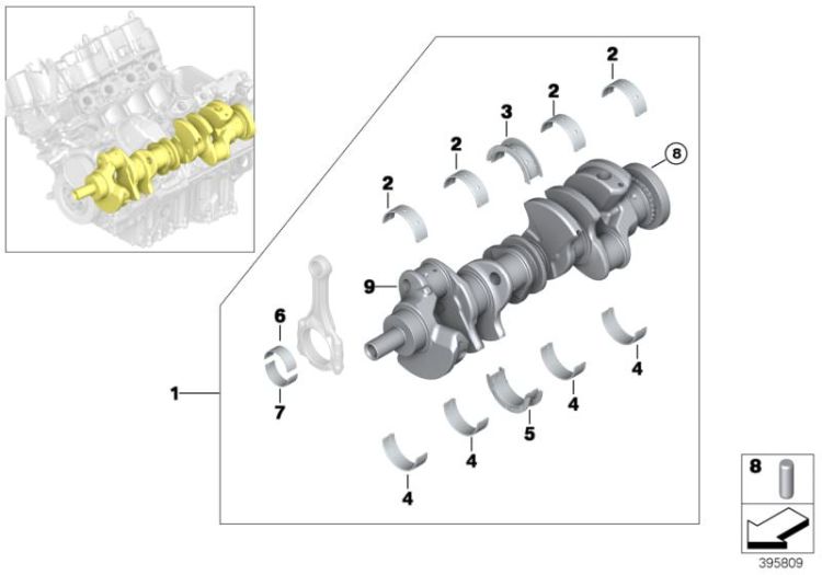 Crankshaft with bearing shells ->50904114175