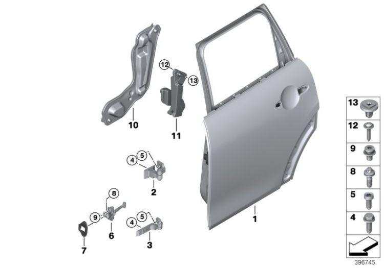 Rear door - hinge/door brake ->