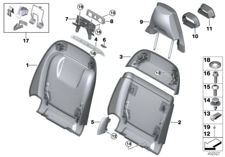 Set, front, backrest trims ->57046524103