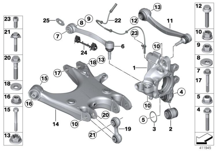 Rear axle support/wheel suspension ->53598331625