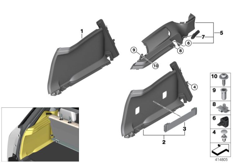 Trim panel, luggage comp., side left ->58169519470