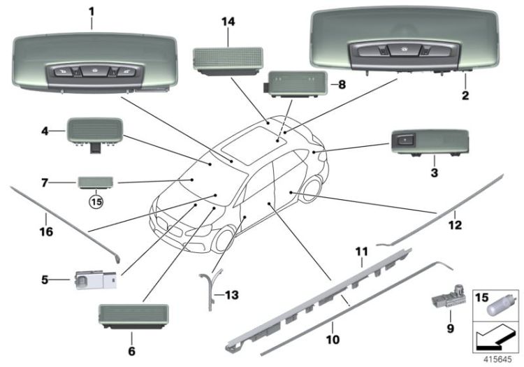 Optical fibre, instrument panel, Number 16 in the illustration