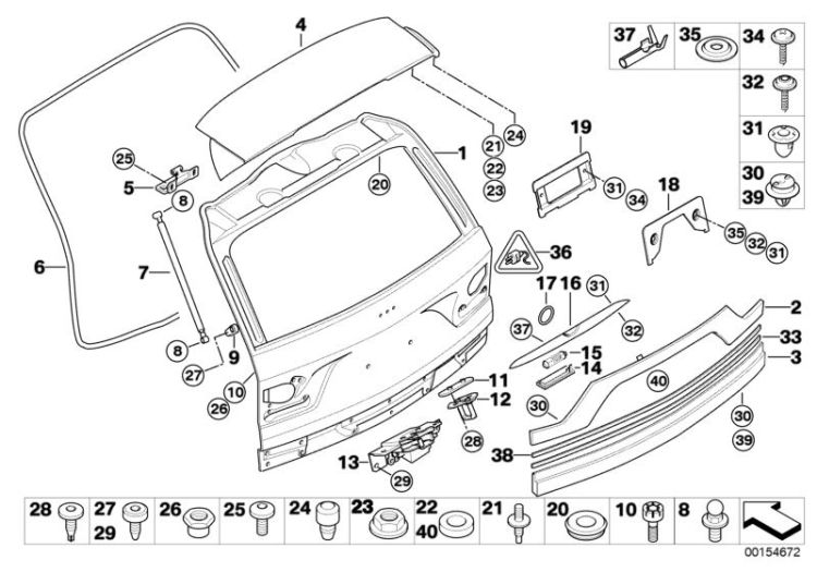 Single components for trunk lid ->47789411533