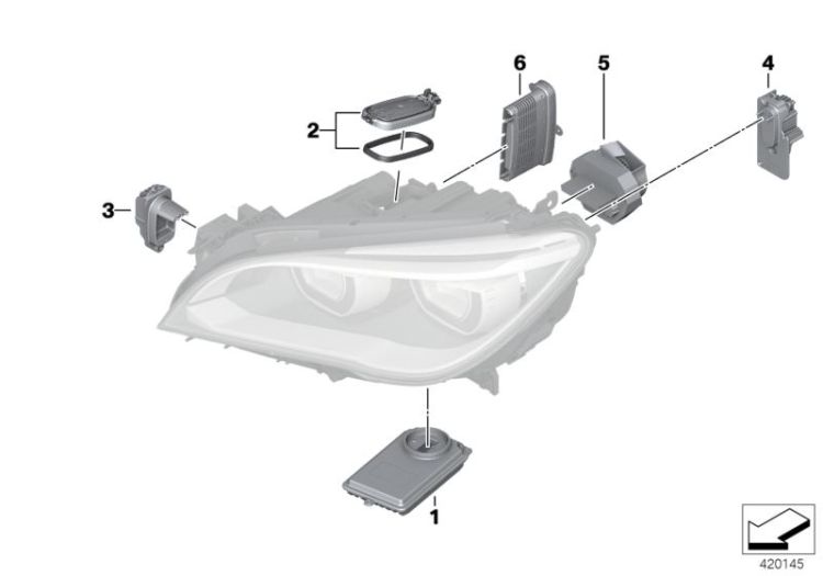 63117370000 LED module cornering light right Lighting Headlight BMW 7er F04 F02N >420145<, Módulo LED luz de giro der.