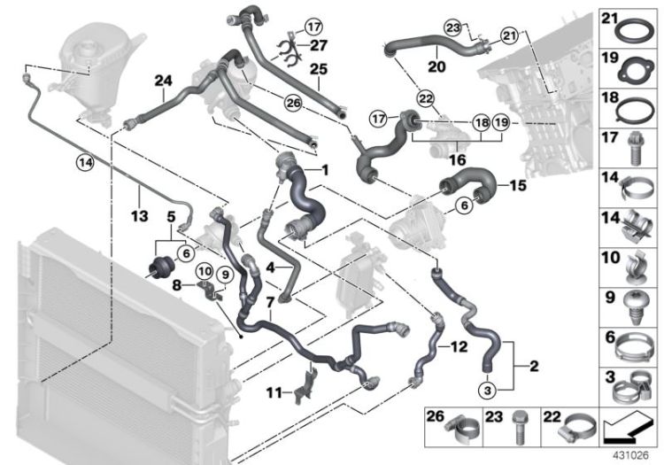 Cooling system coolant hoses ->51262170896