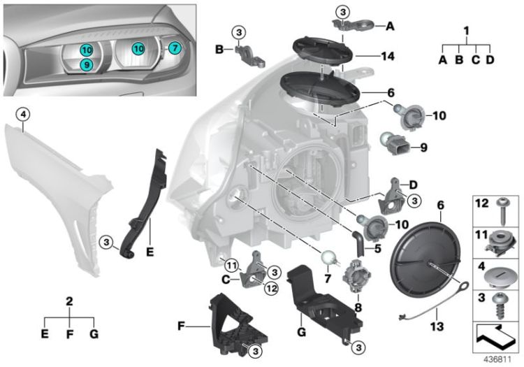 Single components for headlight ->55966631501