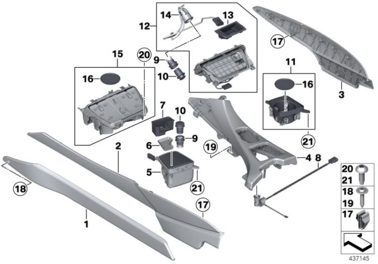 Mounted parts for centre console ->53281518154