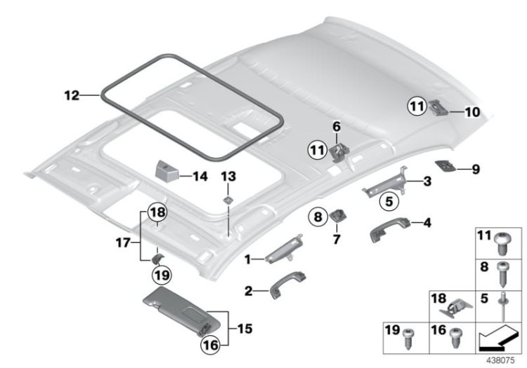 Mounting parts, roofliner ->53621518586