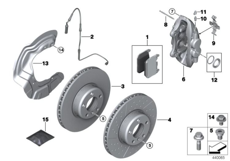 Front wheel brake, brake pad sensor ->53621342012