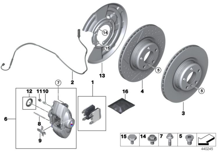 Rear wheel brake, brake pad sensor ->53621030103