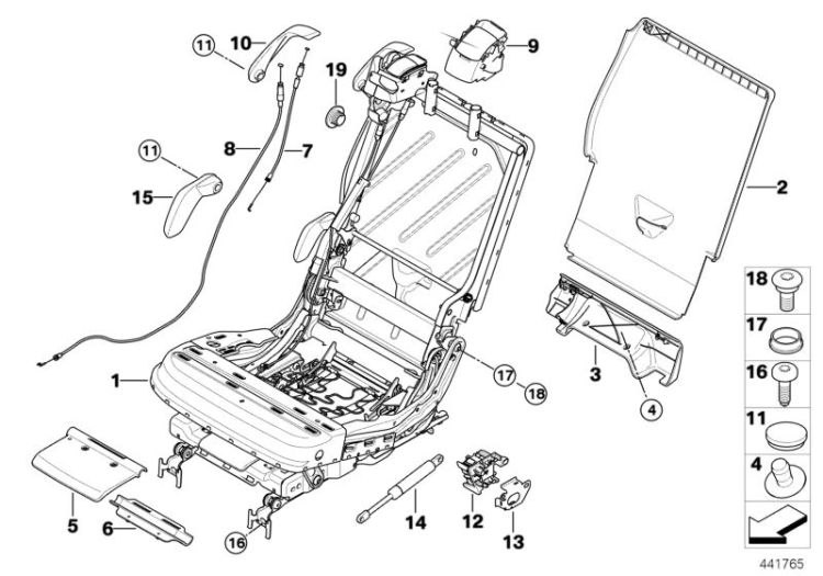 Seat, rear, seat frame, right ->50139523360