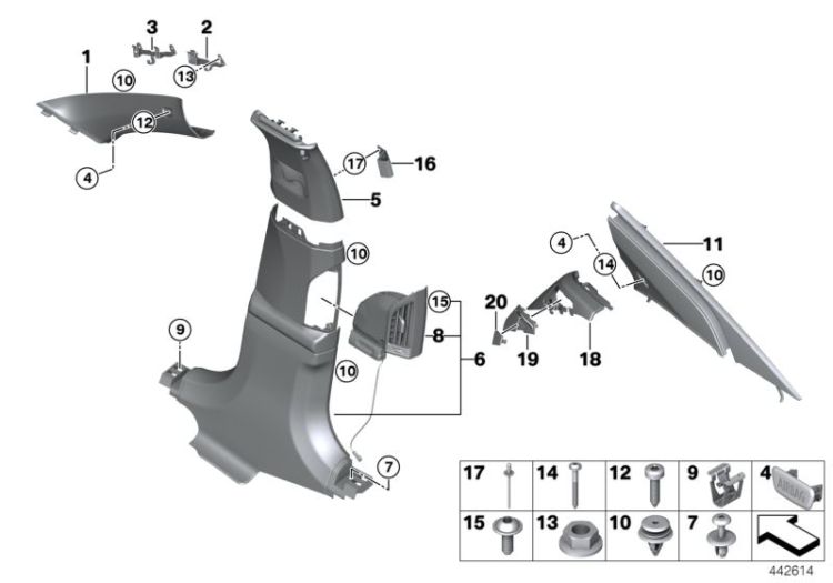 51437394822 Cover column A right Vehicle trim Interior equipment top BMW X1 E84 G11 7er  >442614<, Paramento columna A dcha.