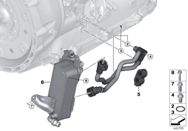 Transm. oil cooler line / heat exchanger ->56423170858