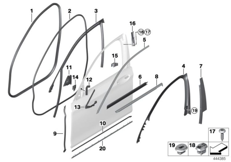 Trims and seals, door, front ->57459512974