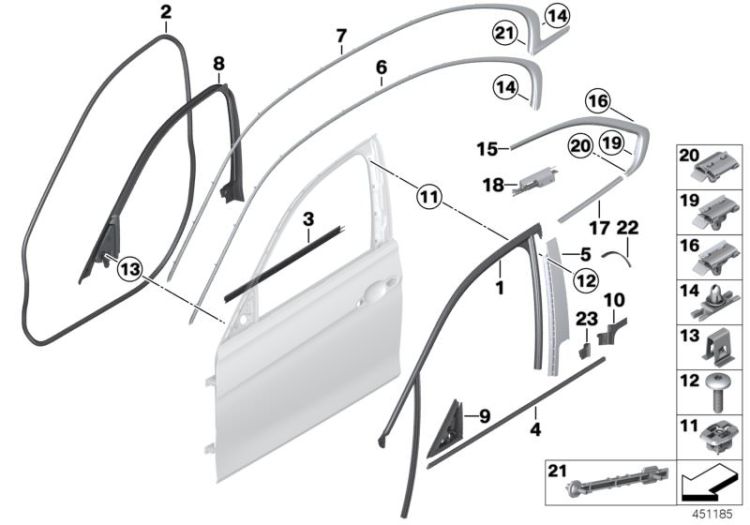 Caches et joints porte avant ->