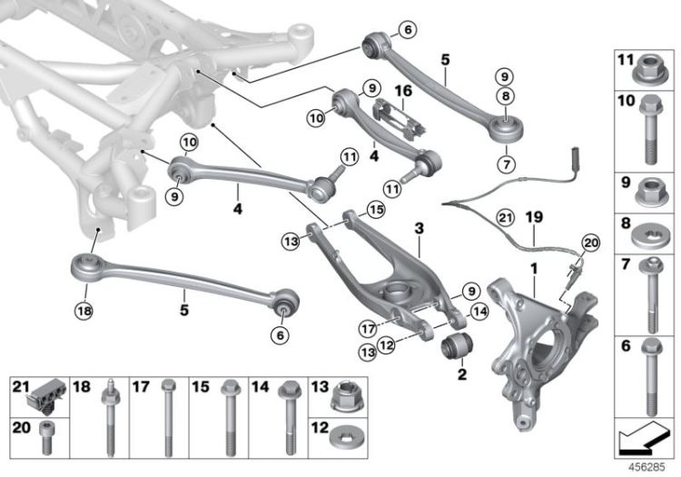 Rear axle support/wheel suspension ->