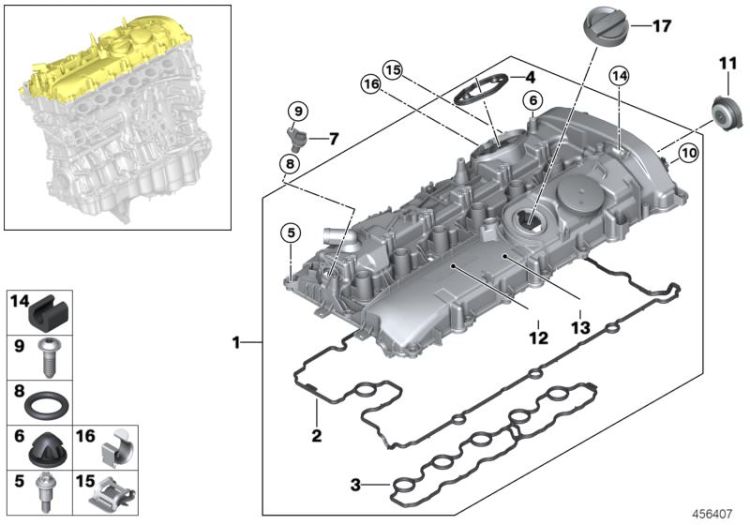 Cylinder head cover/Mounting parts ->57313116402