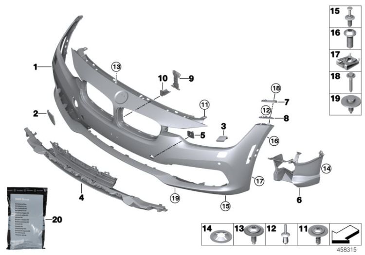 51117386153 Insert air inlet middle Vehicle trim Bumper front BMW 3er 3er  F31N >458315<, Inserto presa d`aria centrale