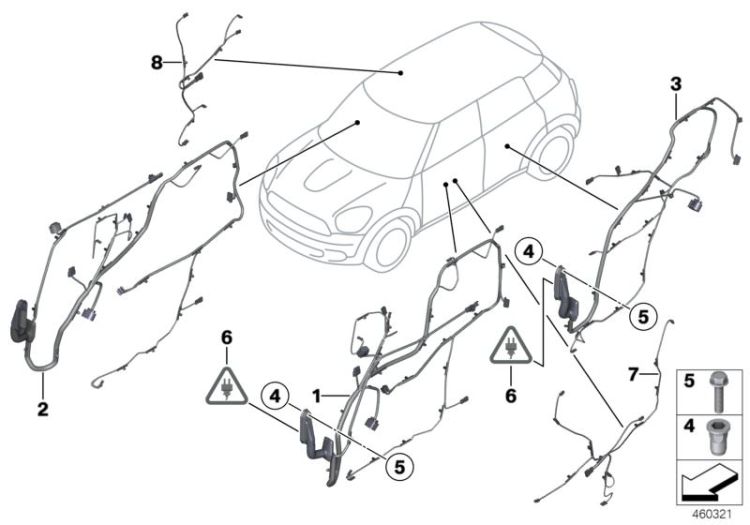 Door cable harness, co-driver`s side, No. 02 in the picture