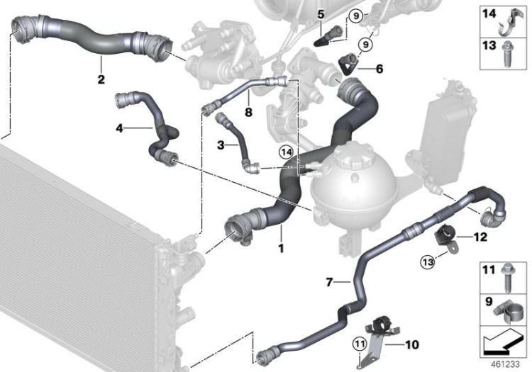 Cooling system coolant hoses ->57459170989