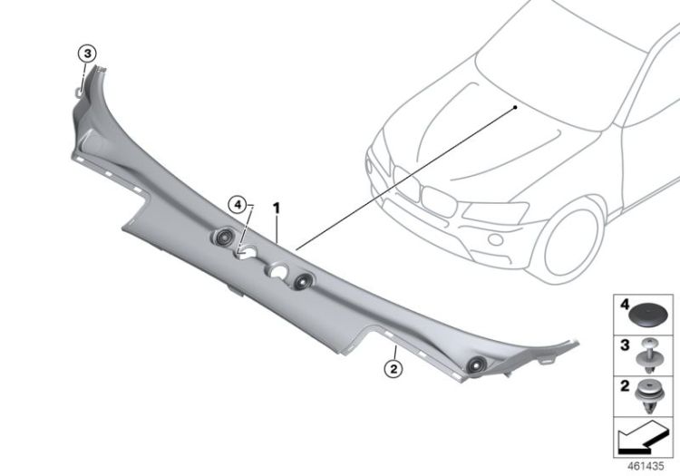 Trim panel, cowl panel, exterior ->47600514137